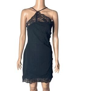 Free People Premonitions Bodycon Dress Womens Size Large Black Lace Accents